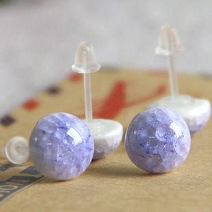 生产销售 紫色冰裂水滴陶瓷耳钉 圆形陶瓷耳环 2元店货源